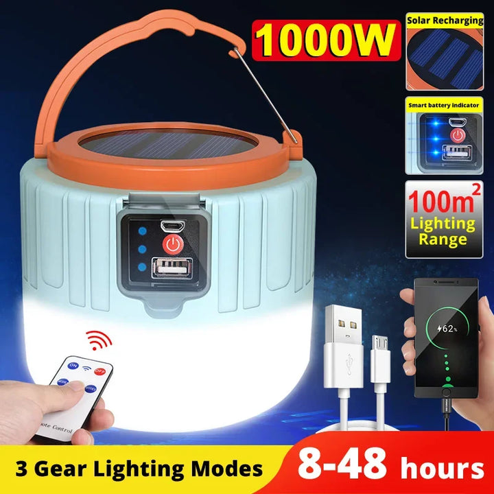 Solar Camping Lantern with Power Bank & Remote Control