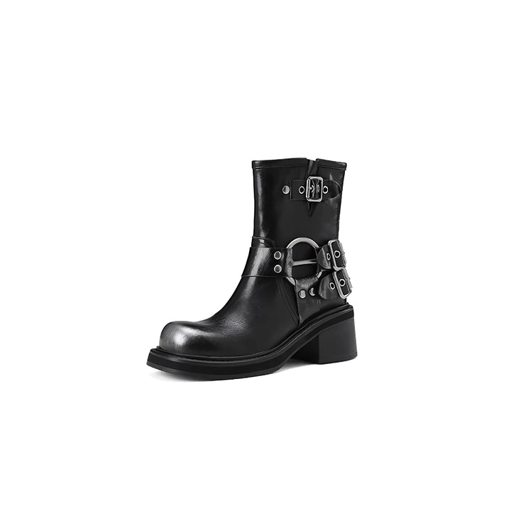 Stylish Retro Women's Ankle Motorcycle Boots with Buckle Straps