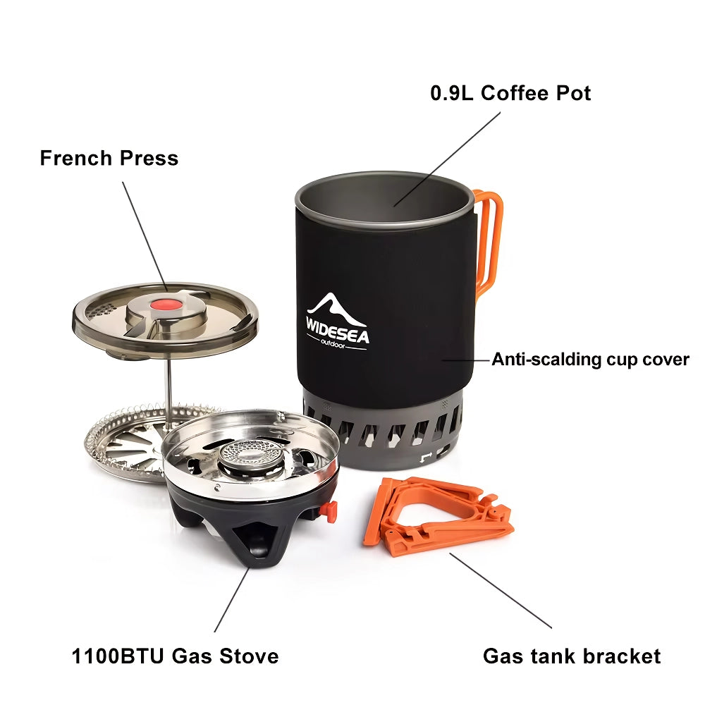 Portable Camping Cooking System with Heat Exchanger and Gas Stove