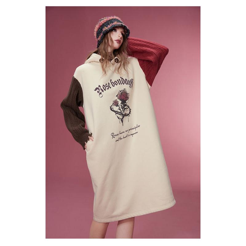 Stylish Graphic Spliced Knitted Fleece Dress