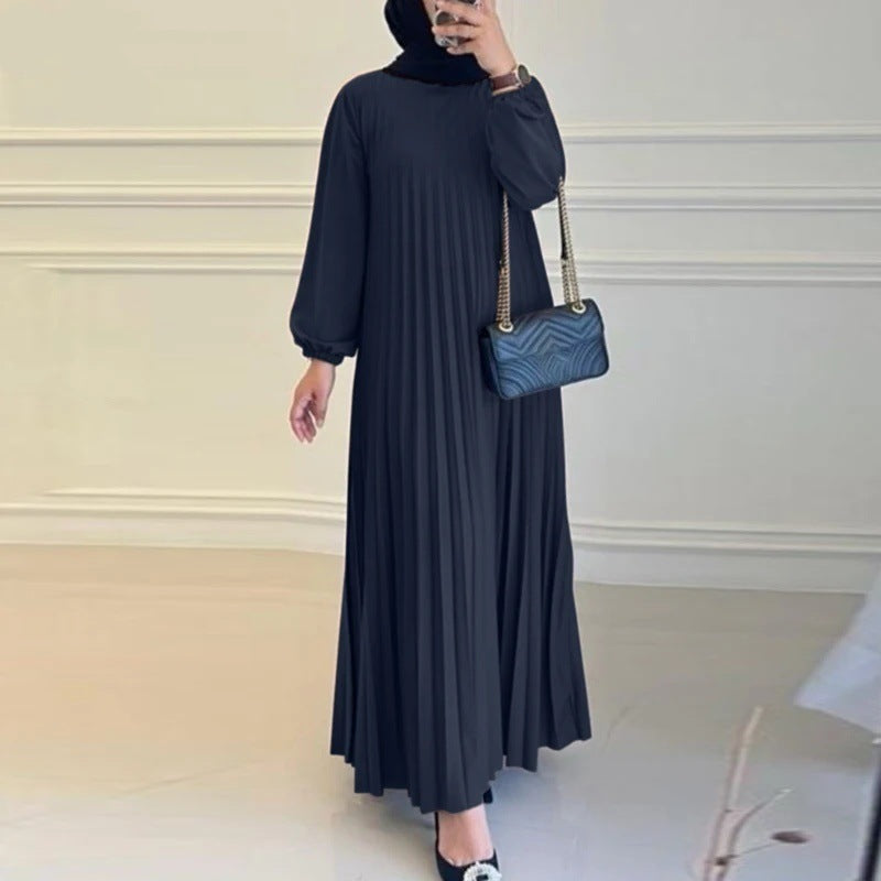 Women's Pleated Long Sleeve Dress