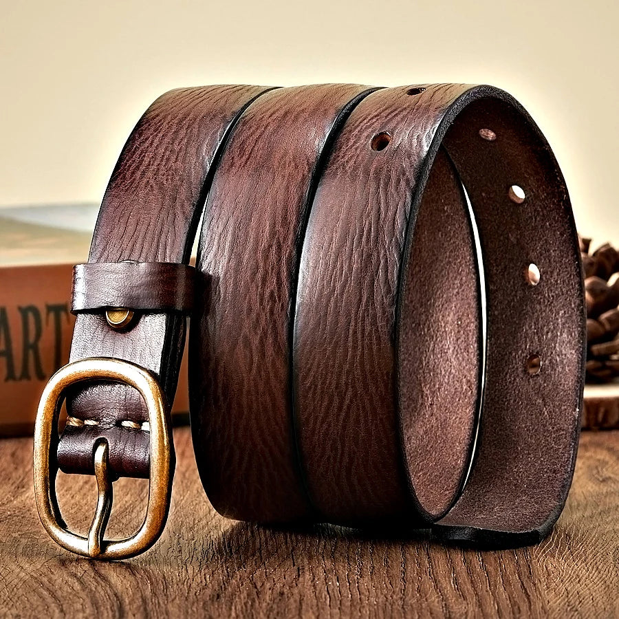 2.8CM Women’s Genuine Cowhide Leather Belt with Copper Buckle