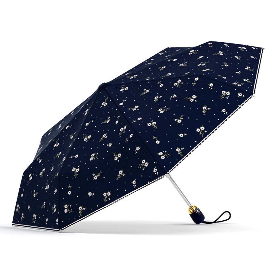 Automatic Floral Folding Umbrella for Women - UV Blocking & Windproof