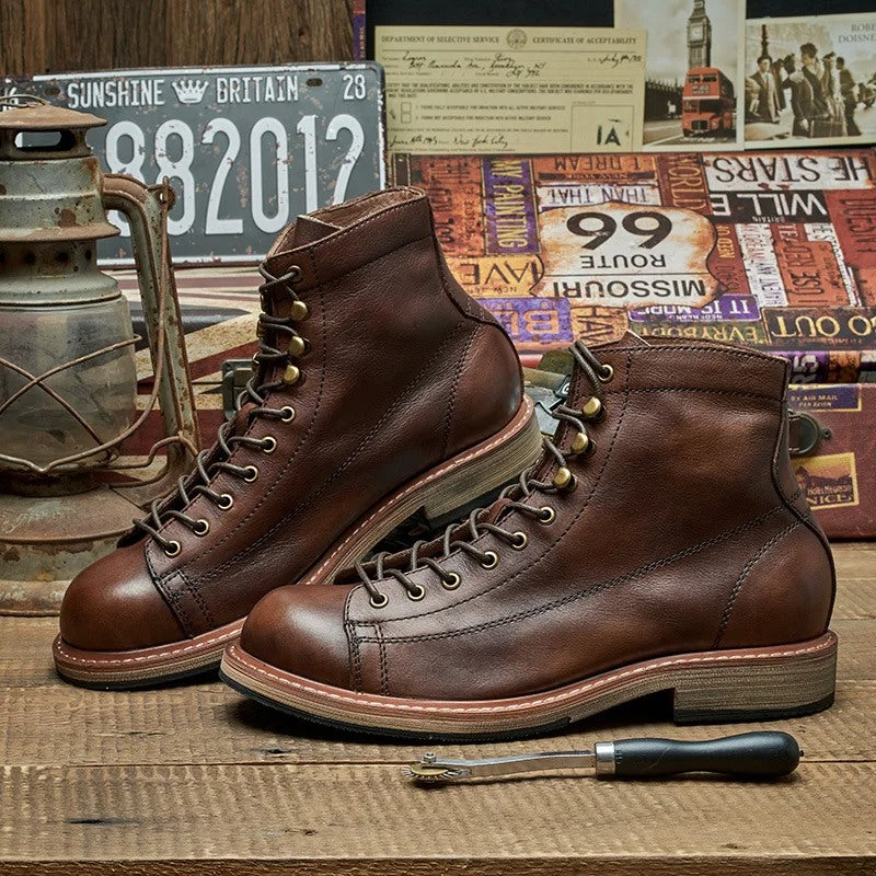 Handmade British Men's Motorcycle Leather Boots