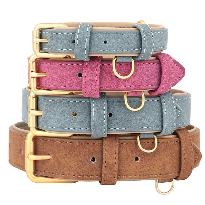 Soft Leather Padded Dog Collar Adjustable and Durable for Small and Medium Dogs