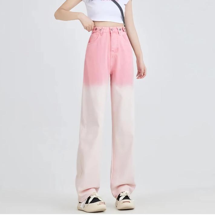 Stylish Pink Gradient Wide Leg Jeans for Women