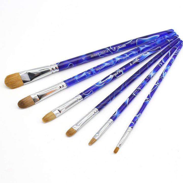 6 Pcs Set Royal Blue Acrylic Handle Weasel Hair Filbert Paintbrushes