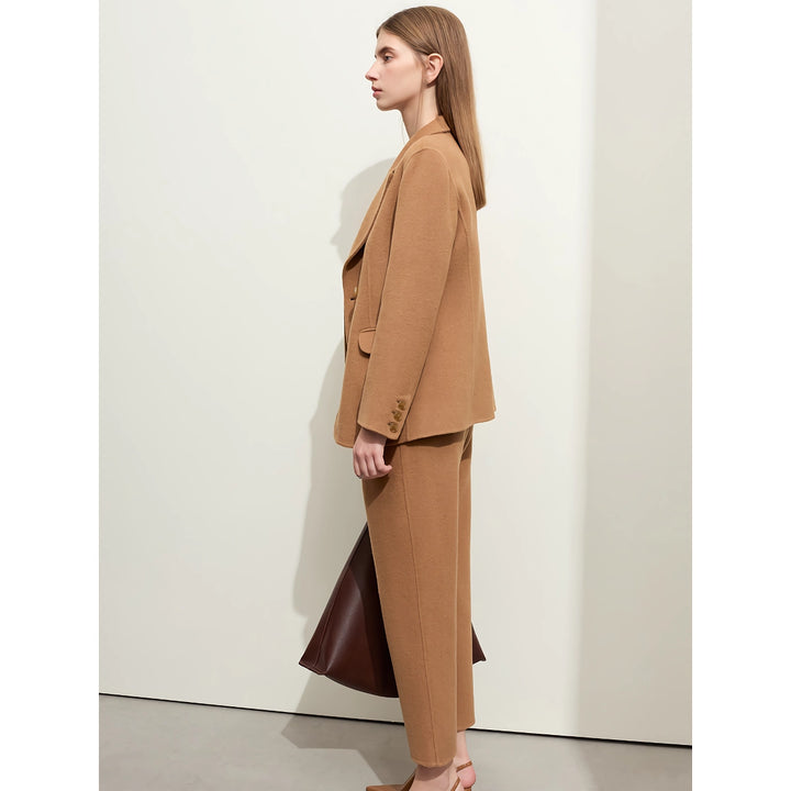 Minimalist Women's Woolen Coat & Casual Pants Set