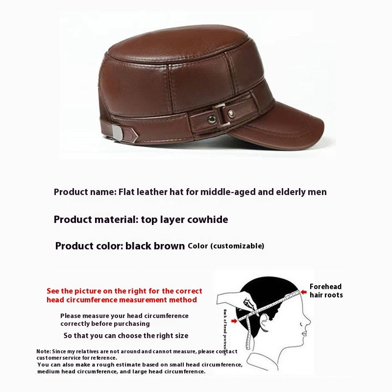 Outdoor Middle-aged And Elderly Men's Autumn And Winter Flat Top Cowhide Hat