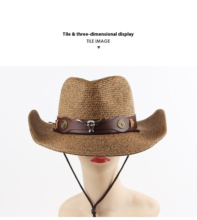 Outdoor Sunshade Western Denim Mixed Color Straw Hat