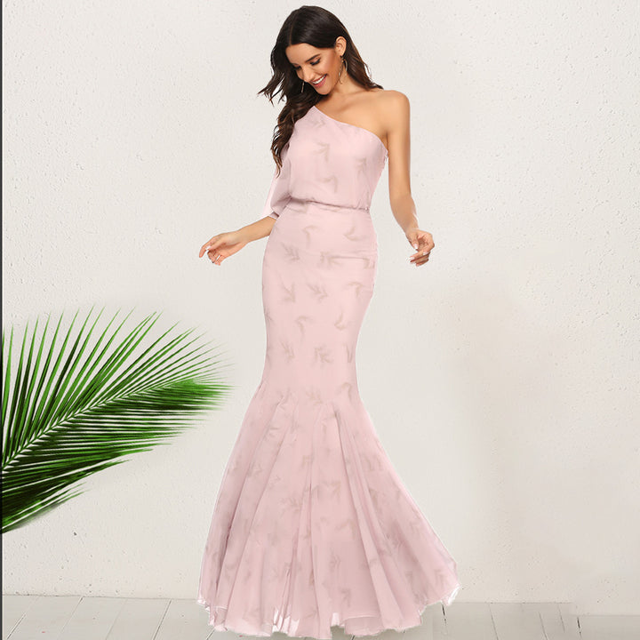 Bohemian Slant Shoulder Fishtail Gown Long Dress For Women