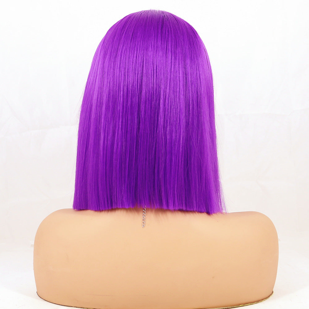 Purple Bob Wig European And American Chemical Fiber Former Lace Head Cap