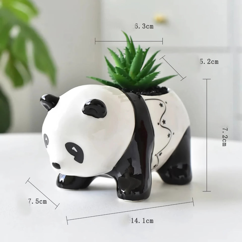 Cute Panda Ceramic Flower Pot - Black and White Cartoon Animal Planter for Home Decor