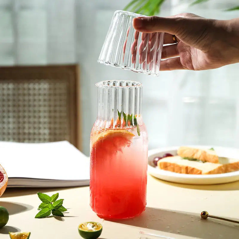 Glass Water Bottle and Teacup Set