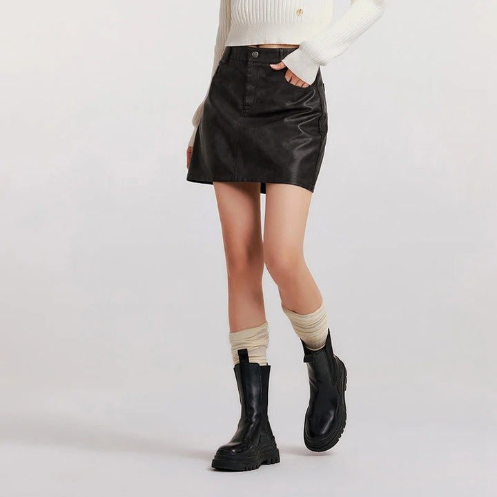 High Waist Leg-Lengthening PU Leather Mini Skirt