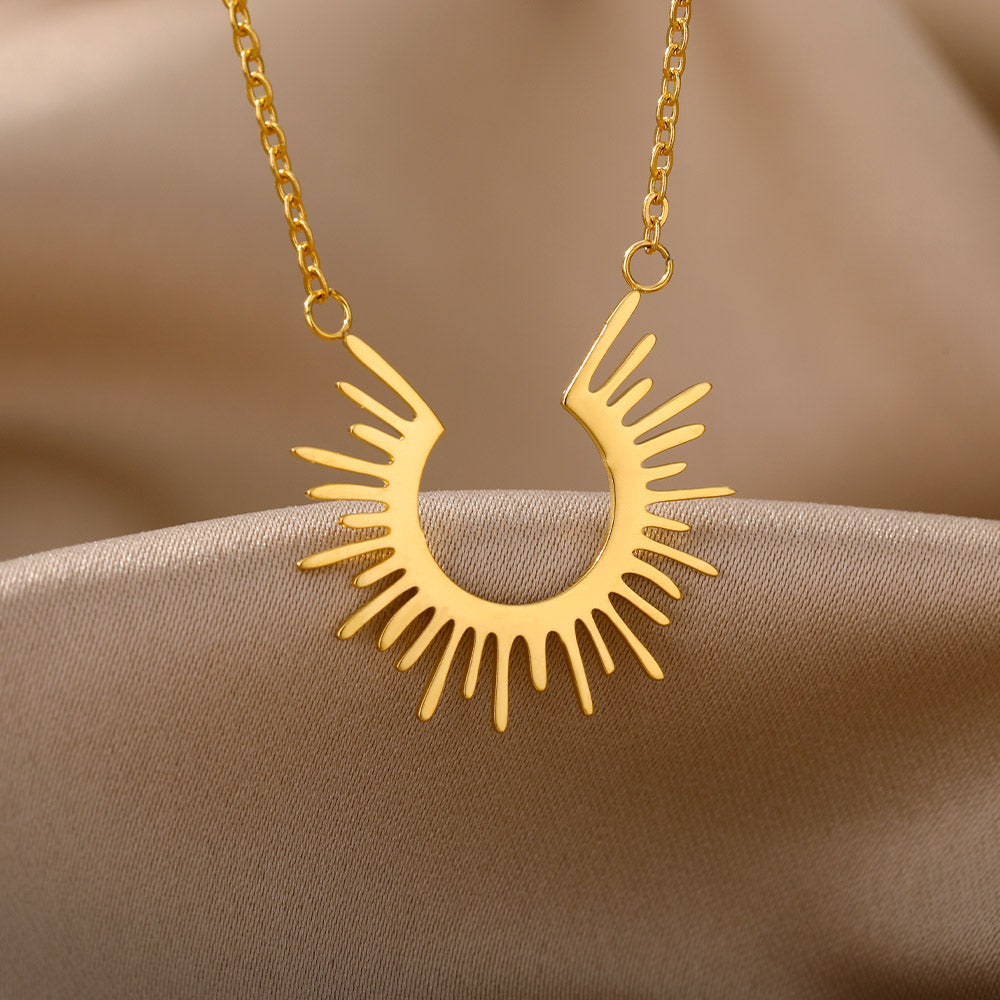 Minimalist Stainless Steel Half Circle Sun Pendant Necklace