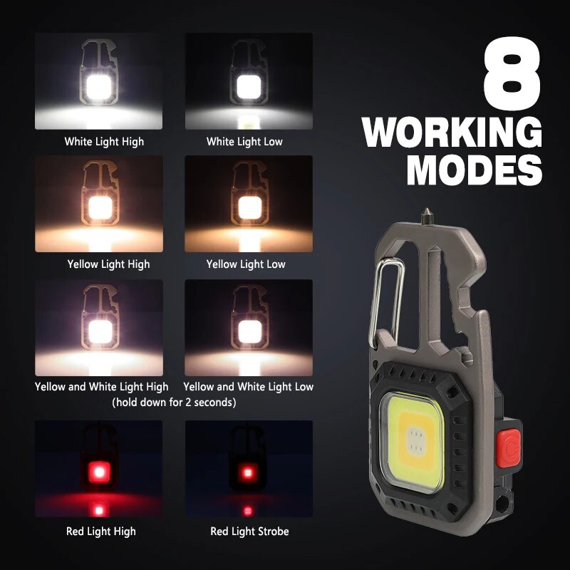 High Lumens Rechargeable COB Keychain Work Light with 8 Modes