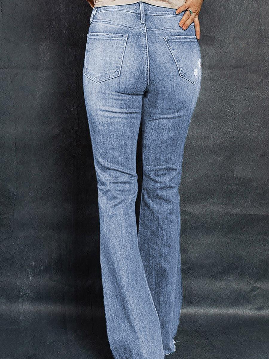 European And American High Waist Slim Denim Washed And Frayed Wide Leg Pants Trousers - Trendha