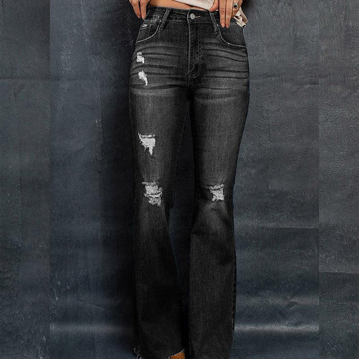 European And American High Waist Slim Denim Washed And Frayed Wide Leg Pants Trousers - Trendha