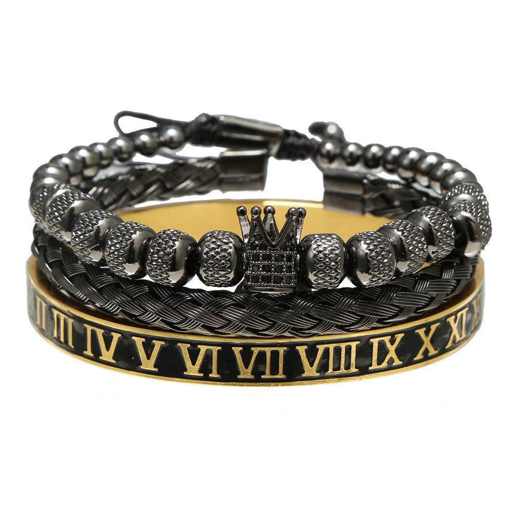 European And American Retro Easy Matching Crown Woven Brace Lace Bracelet Set Dripping Roman Letters Woven Stainless Steel Bracelet - Trendha