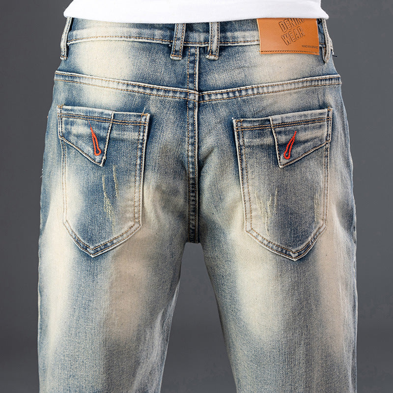 Decorative Zipper Stitching Casual Five-point Denim Shorts Men