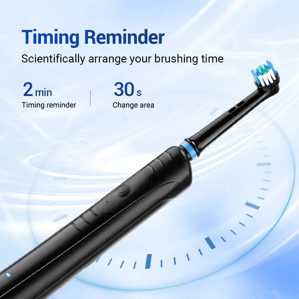 Rotary Electric Toothbrush for Adults – Smart Vibration with 3 Modes & 4 Replacement Heads