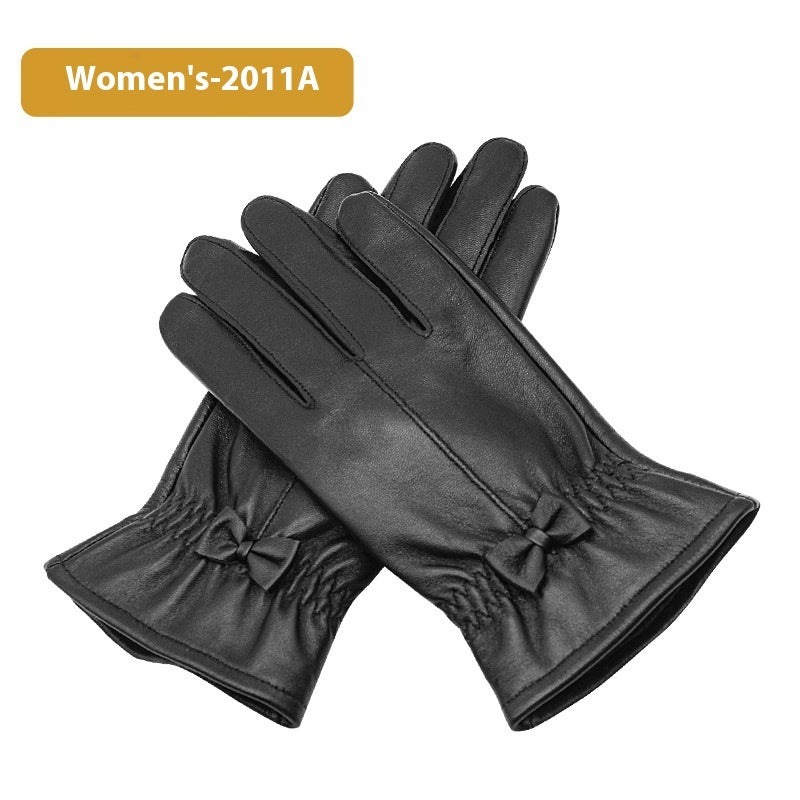 Autumn And Winter Women's Leather Gloves Fleece-lined Thick Windproof Warm Touch Screen Sheepskin