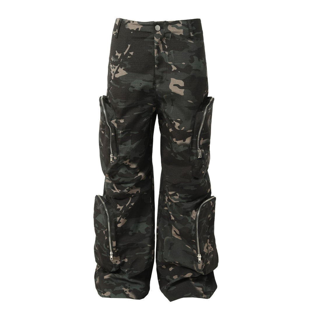 New American Jungle Camouflage Amekaji Multi-pocket Design Casual Wide-leg Workwear Trousers