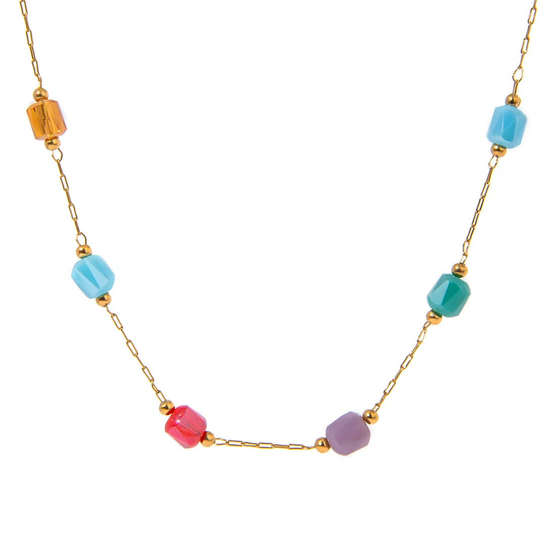 18K Gold Plated Stainless Steel Mixed Glass Waterproof Necklace