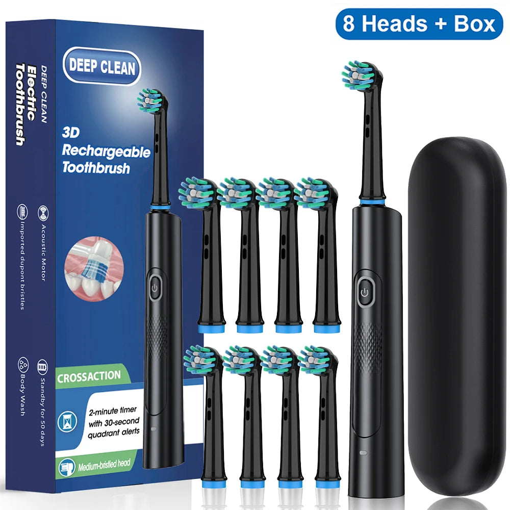 Rechargeable Rotating Electric Toothbrush for Adults with 8 Replacement Heads