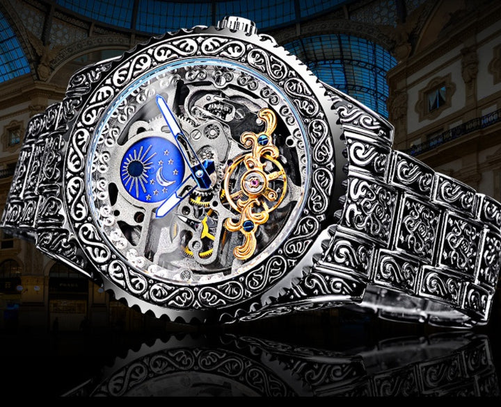 European And American Style Men's Fashion Hollow Retro Carved Automatic Mechanical Watch