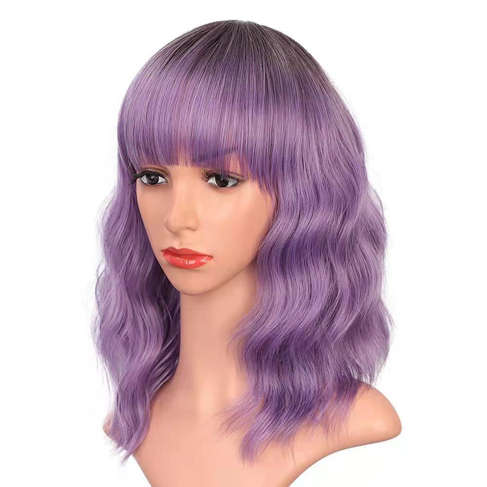 Full-head Wig-style Curly Small Wave Hairstyle Air Bangs Artificial Human Hair Wig Sheath