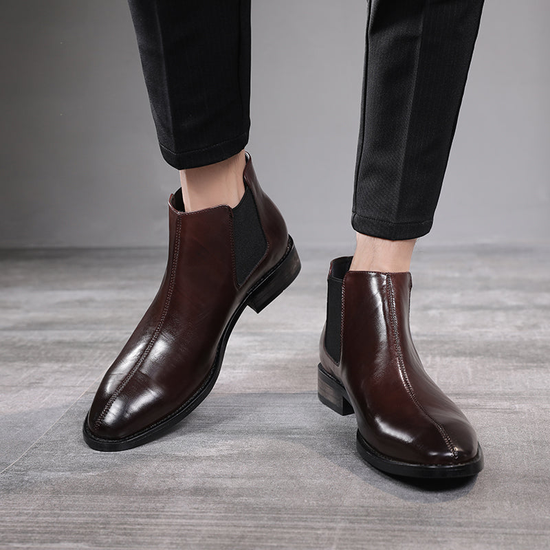 Spring Pointed Toe British Style Men's Leather Chelsea Boots