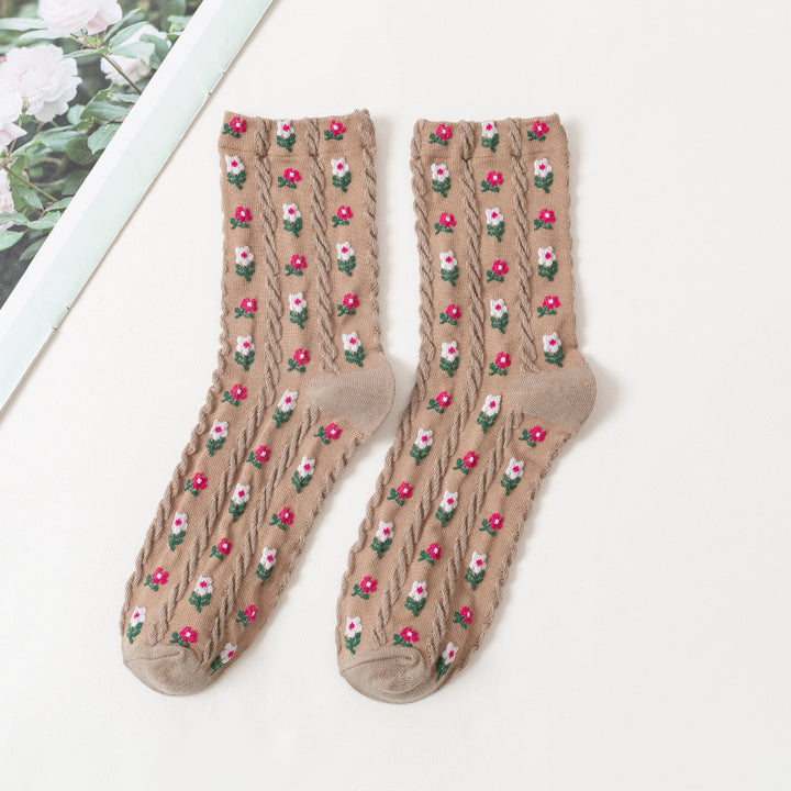 Cartoon Flower Cotton Socks for Women