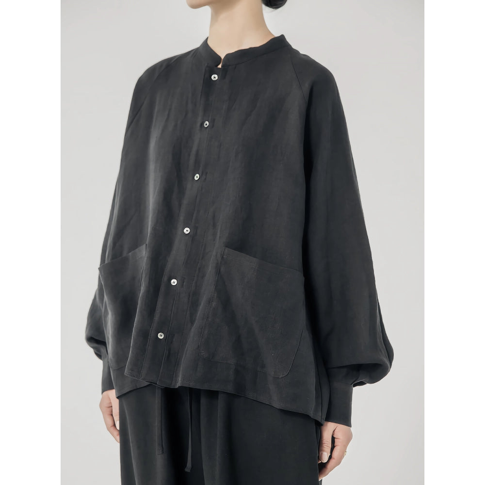 Retro Linen Oversized Long Sleeve Shirt