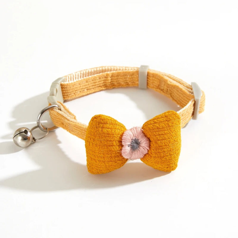 Checkered Pet Collar with Butterfly Knot