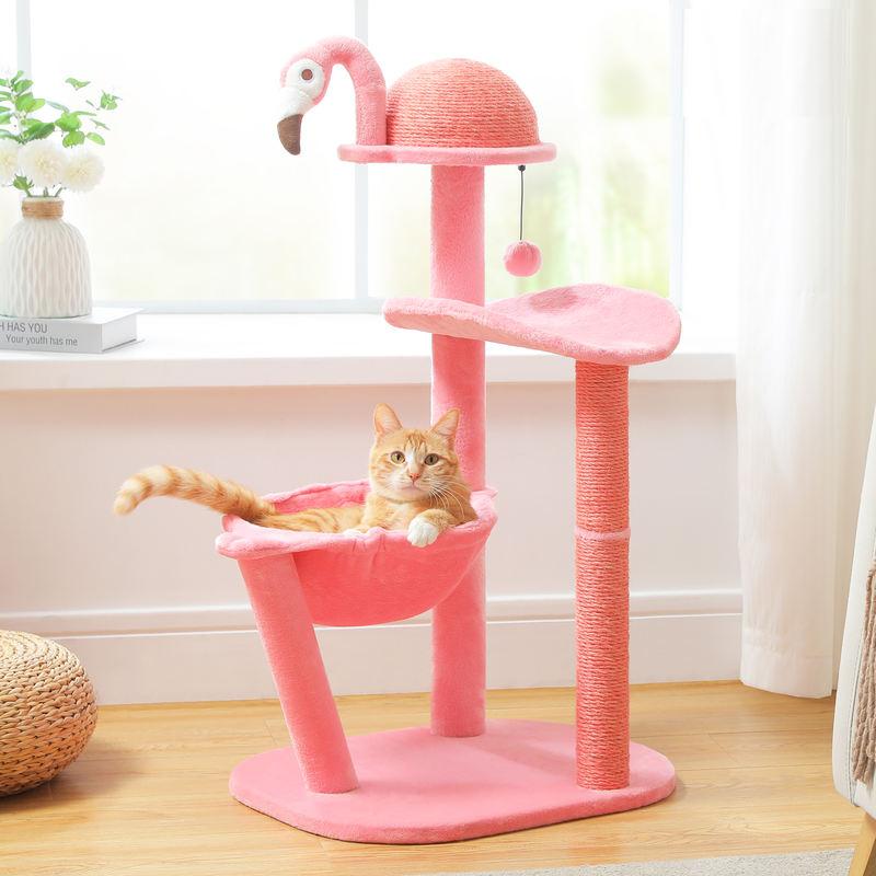 Flamingo Pink Cat Tree with Sisal Scratching Posts & Hammock