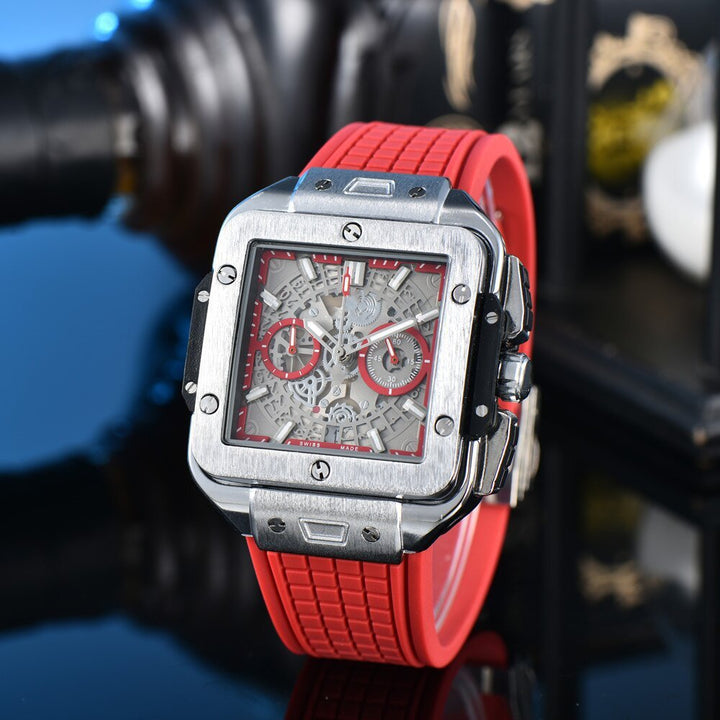 Square Hollow Quartz Watch Multicolor Silicone Men