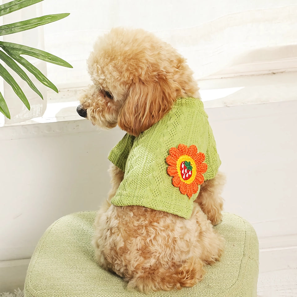 Cozy Knitted Dog Sweater – Warm, Floral, & Cute for Small to Medium Dogs & Cats