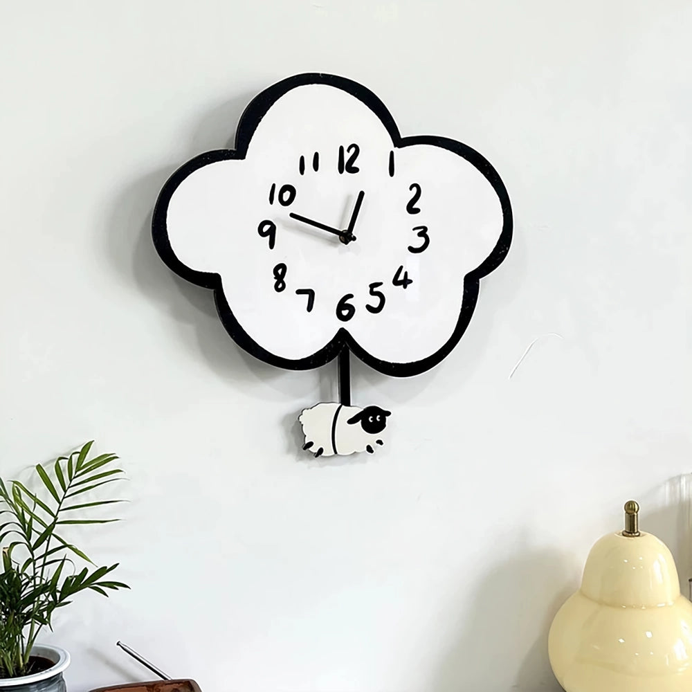 38cm Silent Cartoon Cloud Sheep Swinging Wall Clock