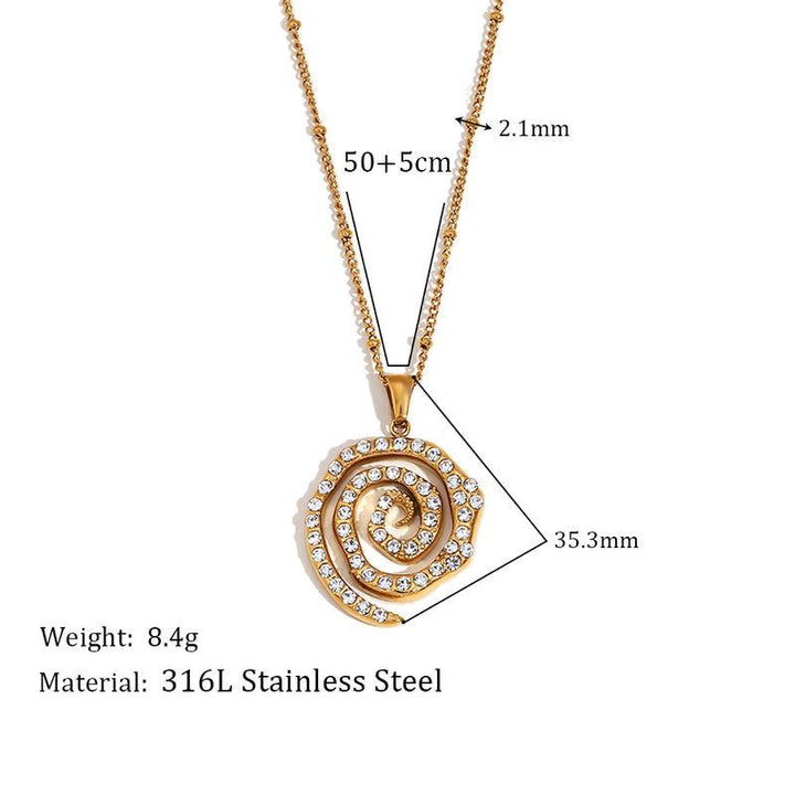 Elegant Spiral Pendant Necklace 18K Gold Plated Stainless Steel Jewelry