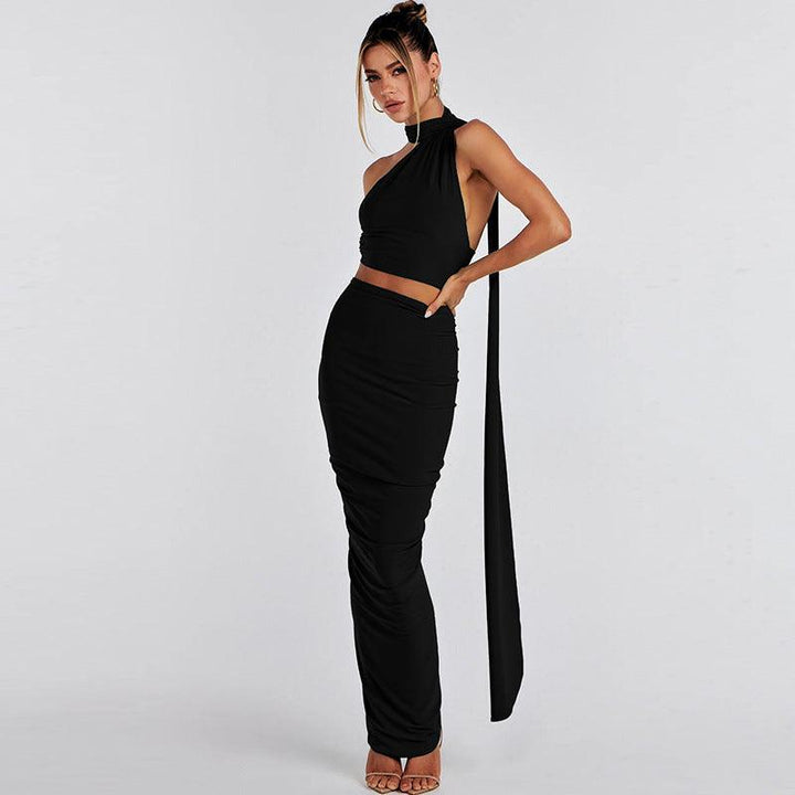 Fashion Backless Tube Top Slim Fit Pleated Skirt - Trendha