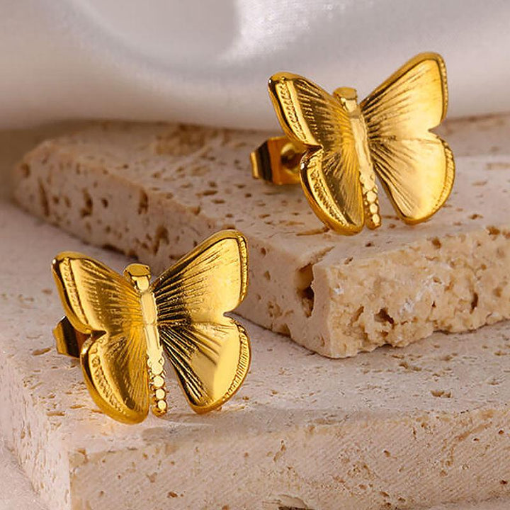 Gold Butterfly Stud Earrings – Stainless Steel Trendy Aesthetic Ear Jewelry