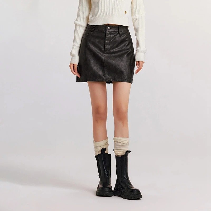 High Waist Leg-Lengthening PU Leather Mini Skirt