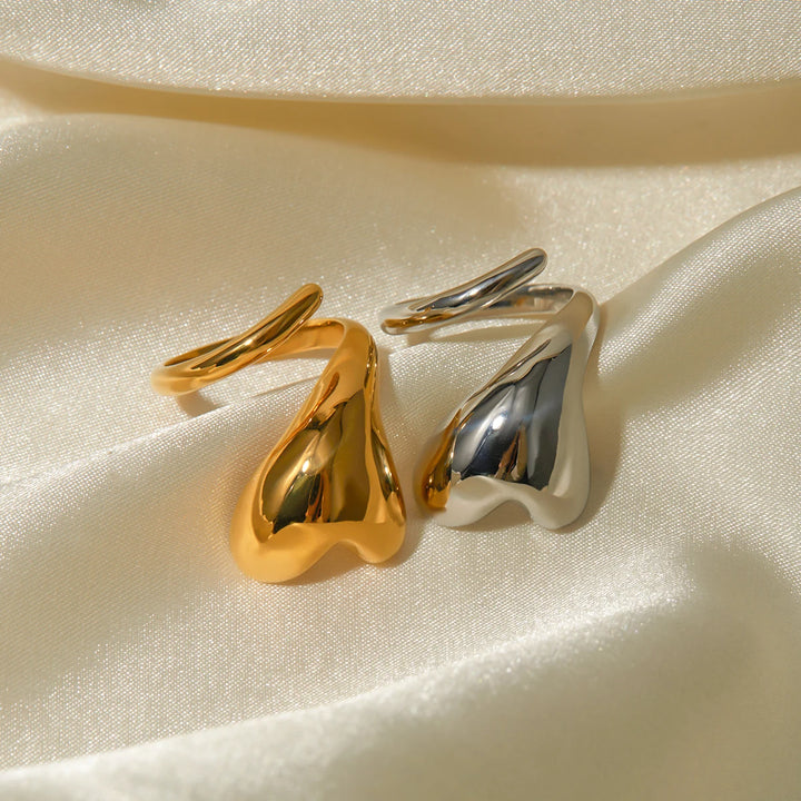 18K Gold Plated Stainless Steel Heart Twine Open Ring