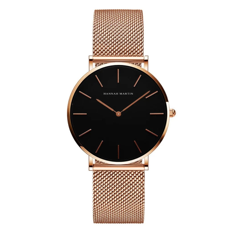 36mm Rose Gold Minimalist Women's Quartz Watch with Waterproof Design