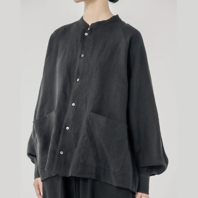 Retro Linen Oversized Long Sleeve Shirt