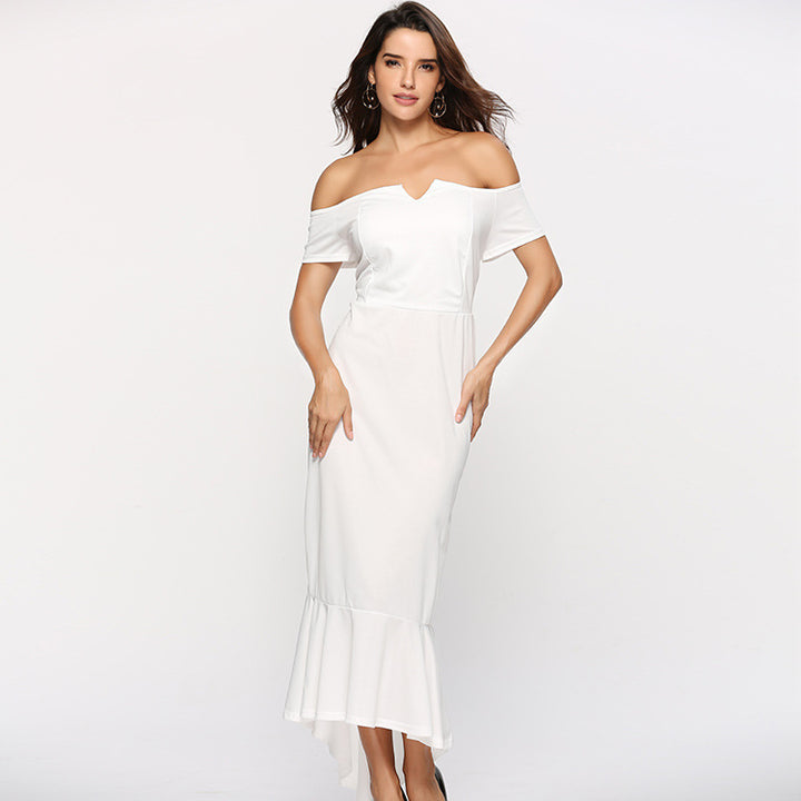 Women's V-neck Off-shoulder Short Sleeve Dovetail Dress