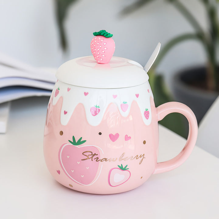 Lovely Ceramic Coffee Mug with Lid and Spoon