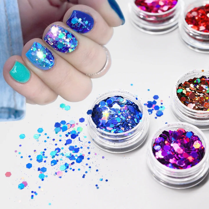 24pcs Laser Holographic Chunky Nail Glitters